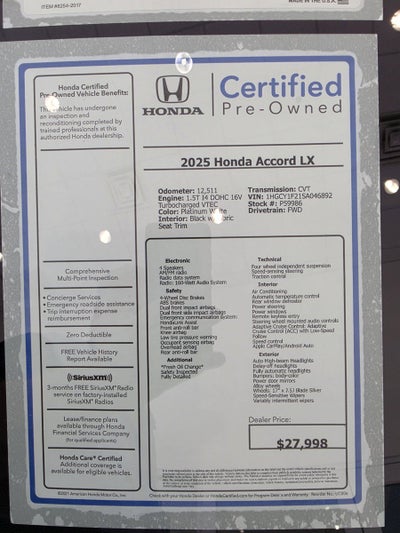 2025 Honda Accord Sedan LX