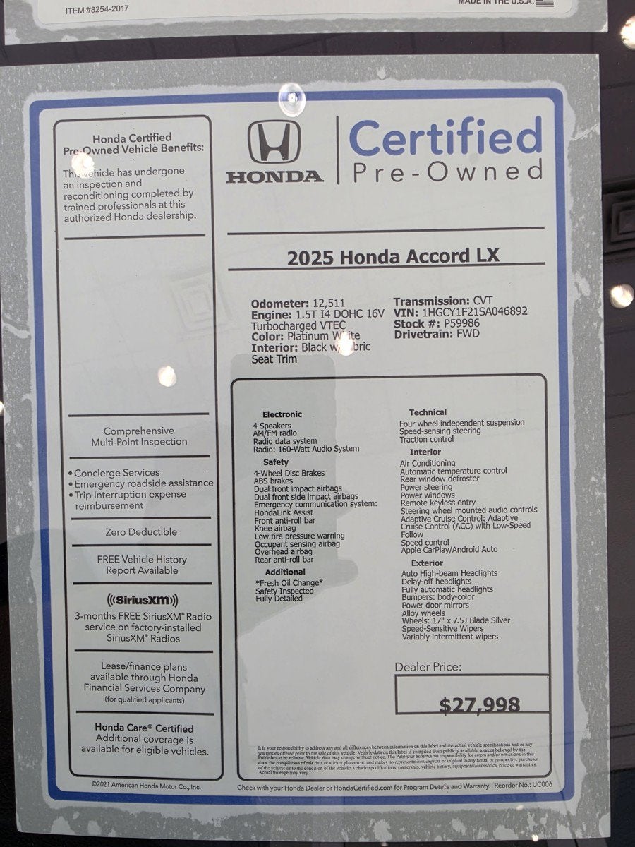 2025 Honda Accord Sedan LX