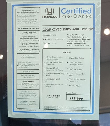 2025 Honda Civic Sedan Hybrid Sport